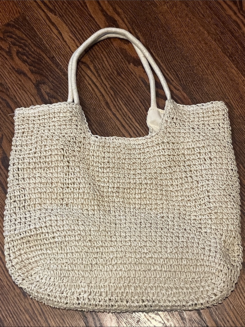 Handwoven Cream Straw Tote Bag with Double Handles